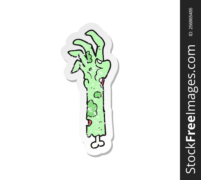 Retro Distressed Sticker Of A Cartoon Zombie Arm