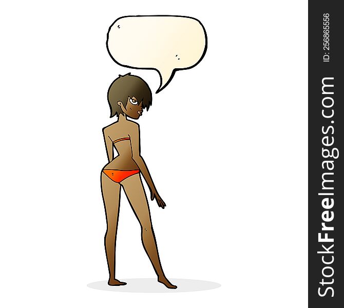 Cartoon Woman In Bikini With Speech Bubble