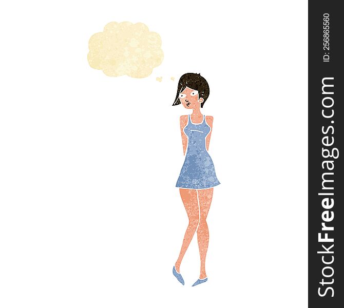 Cartoon Pretty Woman In Dress With Thought Bubble