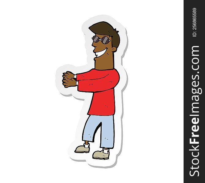 Sticker Of A Cartoon Grinning Man Wearing Glasses