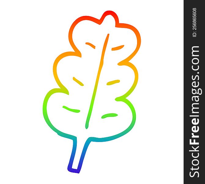 rainbow gradient line drawing of a cartoon oak leaf