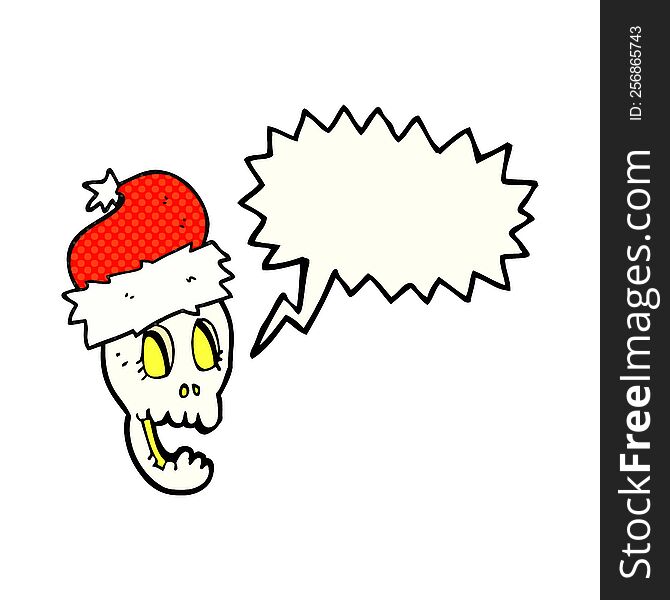 Comic Book Speech Bubble Cartoon Christmas Hat On Skull