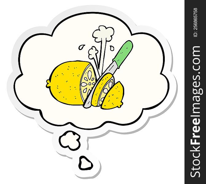 cartoon sliced lemon with thought bubble as a printed sticker