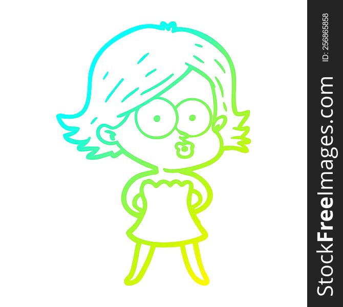 Cold Gradient Line Drawing Cartoon Girl Pouting