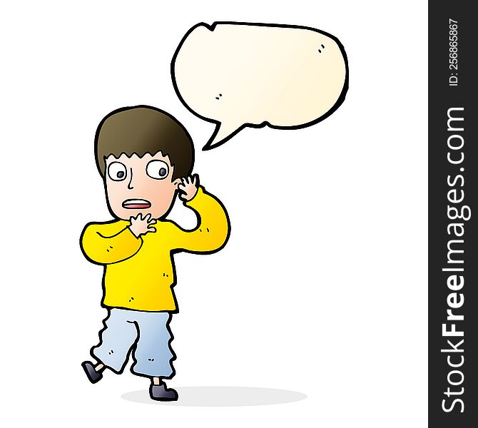 Cartoon Frightened Boy With Speech Bubble