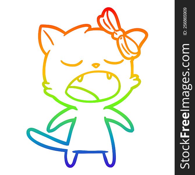 rainbow gradient line drawing of a cartoon meowing cat