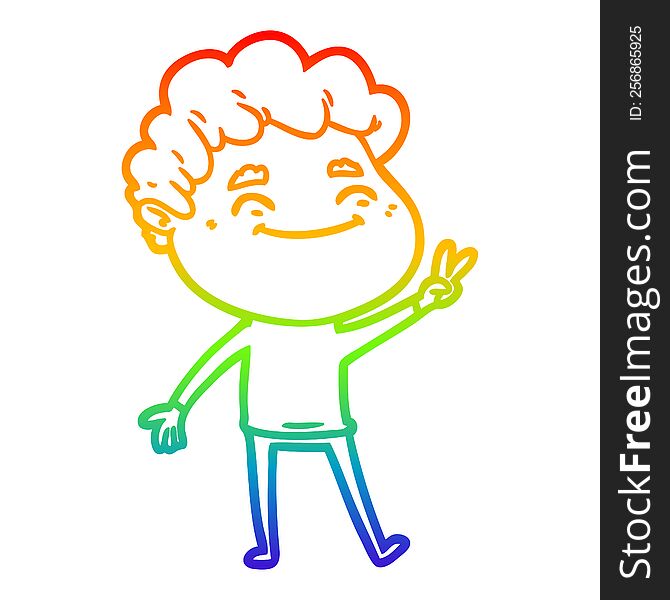 rainbow gradient line drawing of a cartoon friendly man