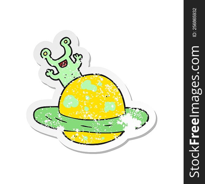 Retro Distressed Sticker Of A Cartoon Alien Planet