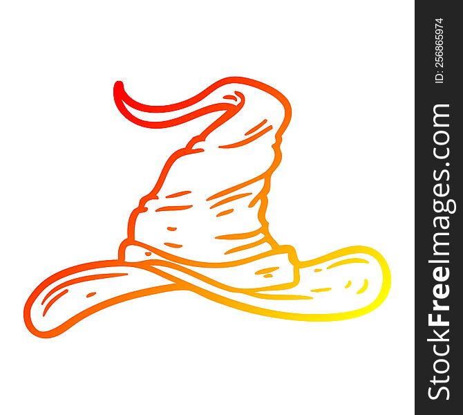 warm gradient line drawing of a cartoon wizards hat