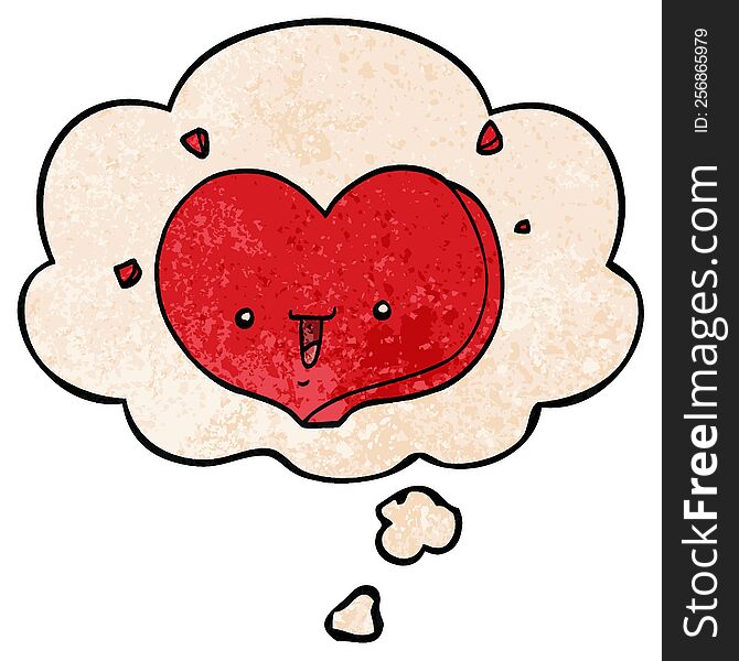 cartoon happy love heart with thought bubble in grunge texture style. cartoon happy love heart with thought bubble in grunge texture style