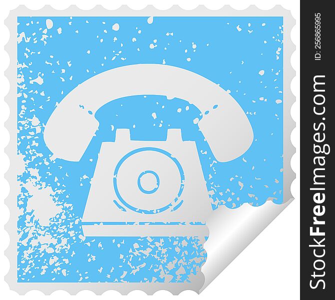 Distressed Square Peeling Sticker Symbol Old Telephone