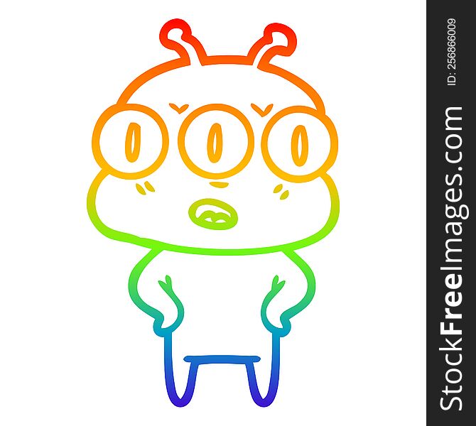 Rainbow Gradient Line Drawing Annoyed Three Eyed Alien