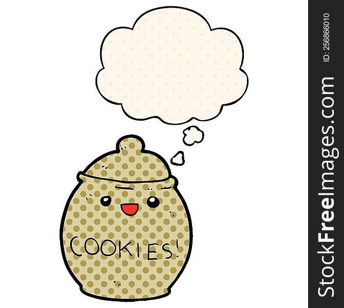 Cute Cartoon Cookie Jar And Thought Bubble In Comic Book Style