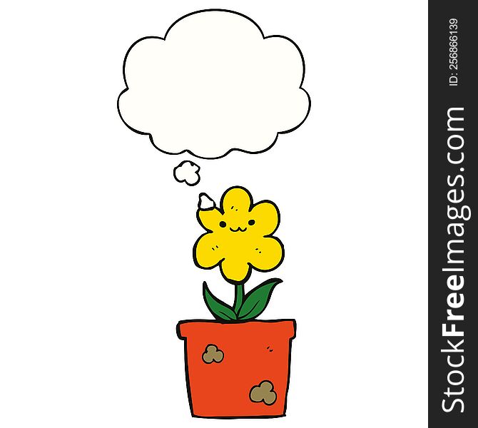 Cartoon House Plant And Thought Bubble