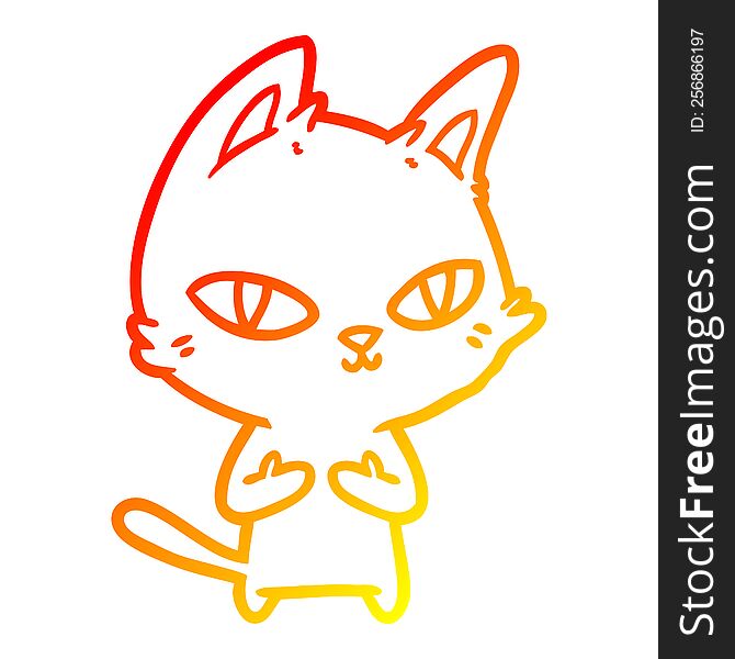 warm gradient line drawing of a cartoon cat staring