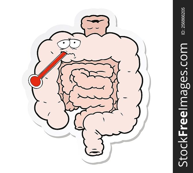 sticker of a cartoon unhealthy intestines