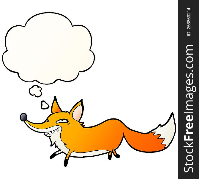 cartoon sly fox with thought bubble in smooth gradient style