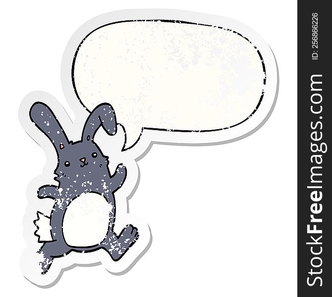 Cartoon Rabbit Running And Speech Bubble Distressed Sticker