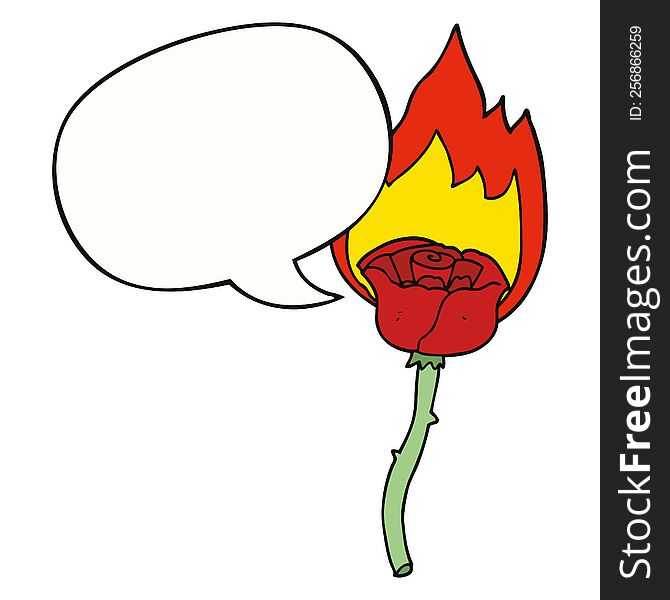 cartoon flaming rose with speech bubble. cartoon flaming rose with speech bubble