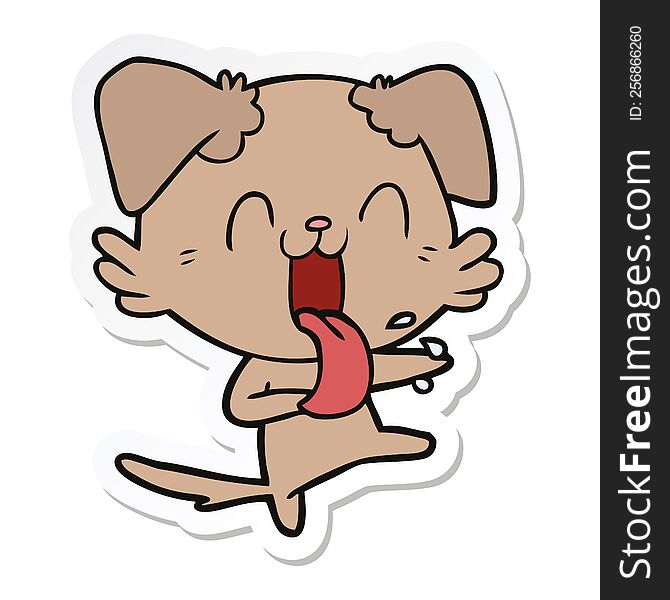 Sticker Of A Cartoon Panting Dog