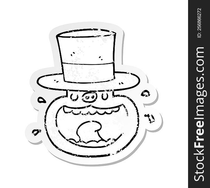 Distressed Sticker Of A Cartoon Pig Wearing Top Hat
