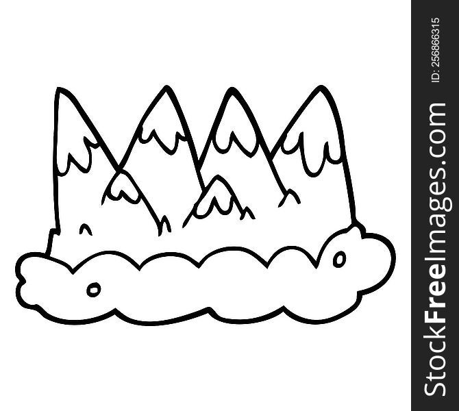black and white cartoon mountains