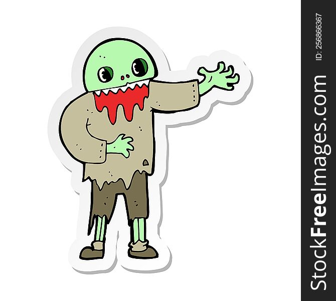 Sticker Of A Cartoon Spooky Zombie