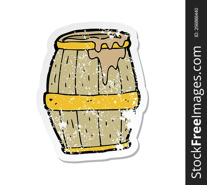 Retro Distressed Sticker Of A Cartoon Beer Barrel