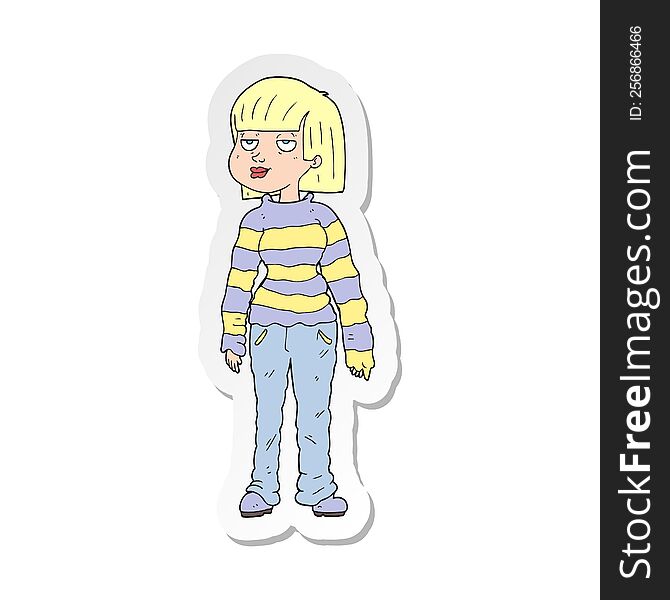 sticker of a cartoon woman in casual clothes