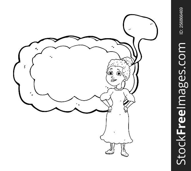 Speech Bubble Cartoon Victorian Woman In Dress