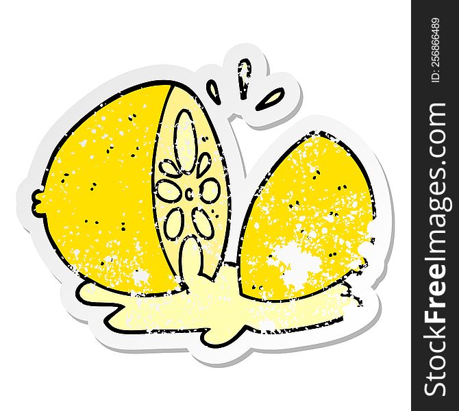 Distressed Sticker Of A Cartoon Cut Lemon