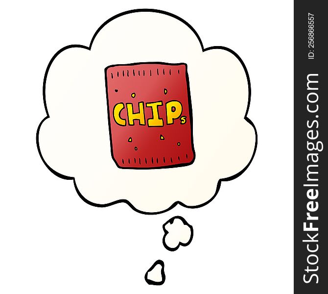 Cartoon Packet Of Chips And Thought Bubble In Smooth Gradient Style