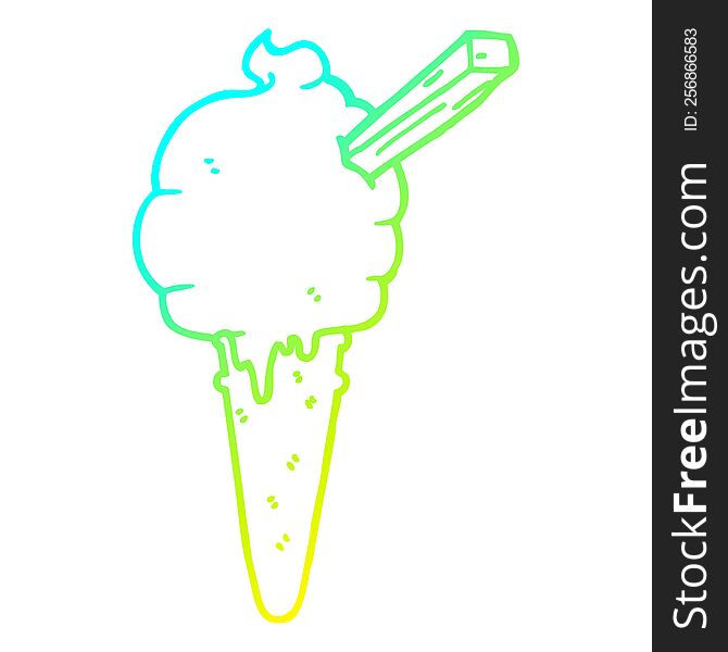 cold gradient line drawing of a cartoon ice cream