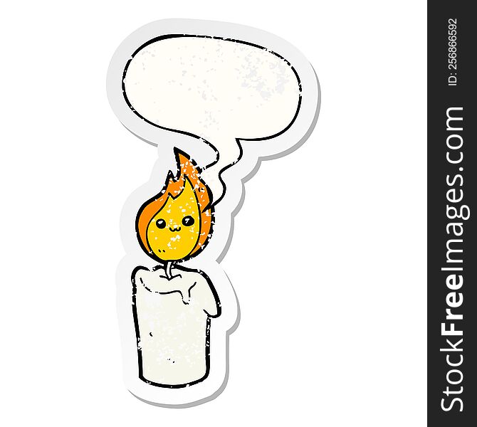Cartoon Candle Character And Speech Bubble Distressed Sticker