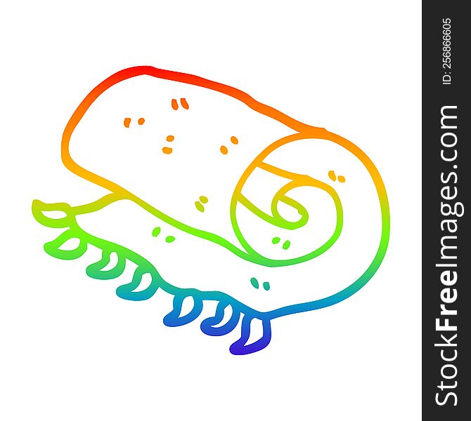 Rainbow Gradient Line Drawing Cartoon Rolled Up Blanket