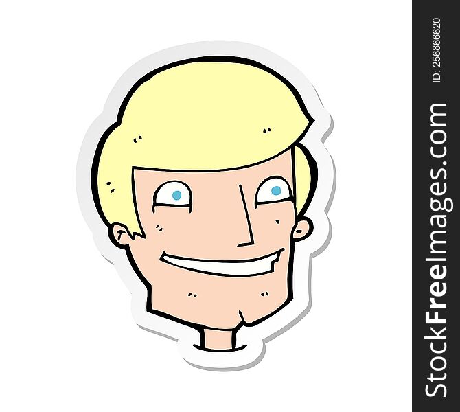 sticker of a cartoon grinning man