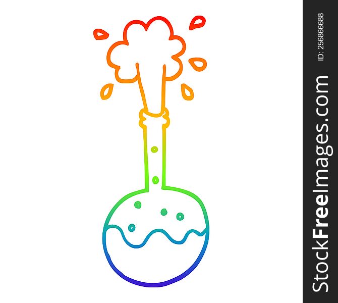 rainbow gradient line drawing of a cartoon boiling science beaker