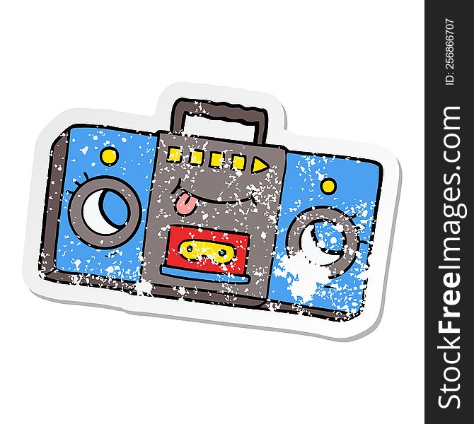 Distressed Sticker Of A Cartoon Retro Cassette Tape Player