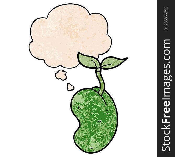 Cartoon Sprouting Seed And Thought Bubble In Grunge Texture Pattern Style