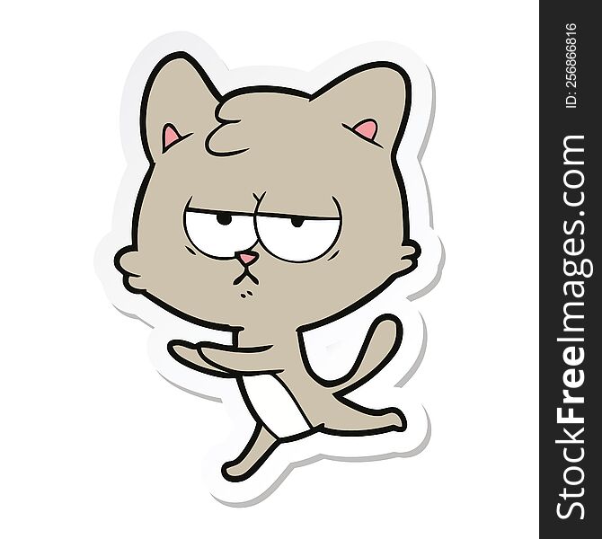Sticker Of A Bored Cartoon Cat