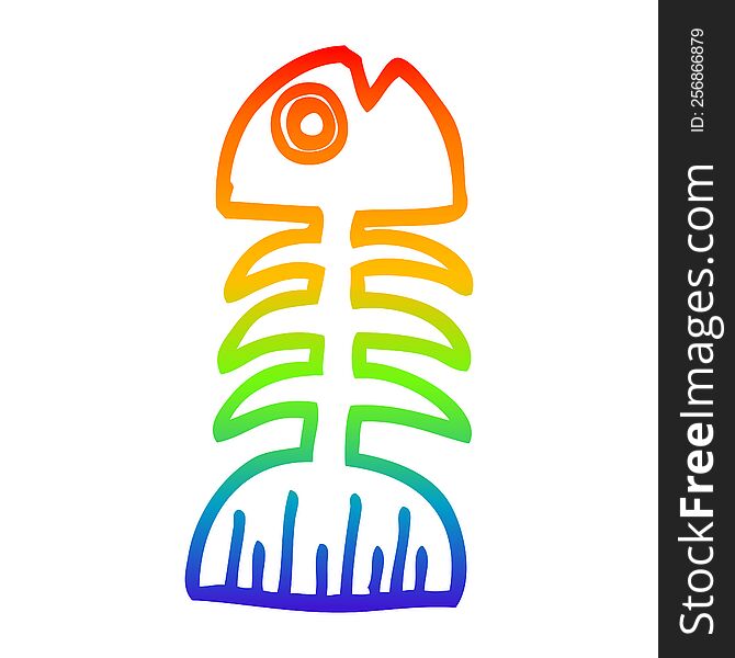 Rainbow Gradient Line Drawing Cartoon Fish Bones