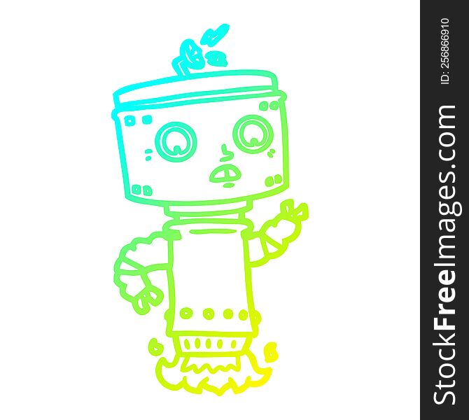 cold gradient line drawing of a cartoon robot hovering