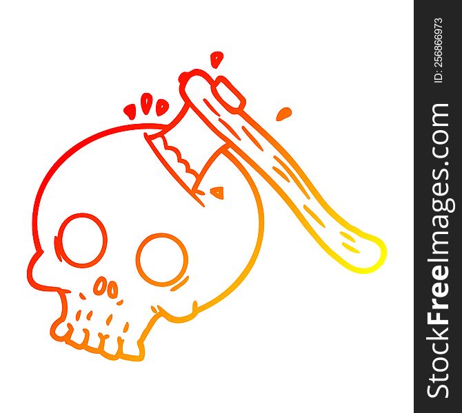 Warm Gradient Line Drawing Cartoon Axe In Skull