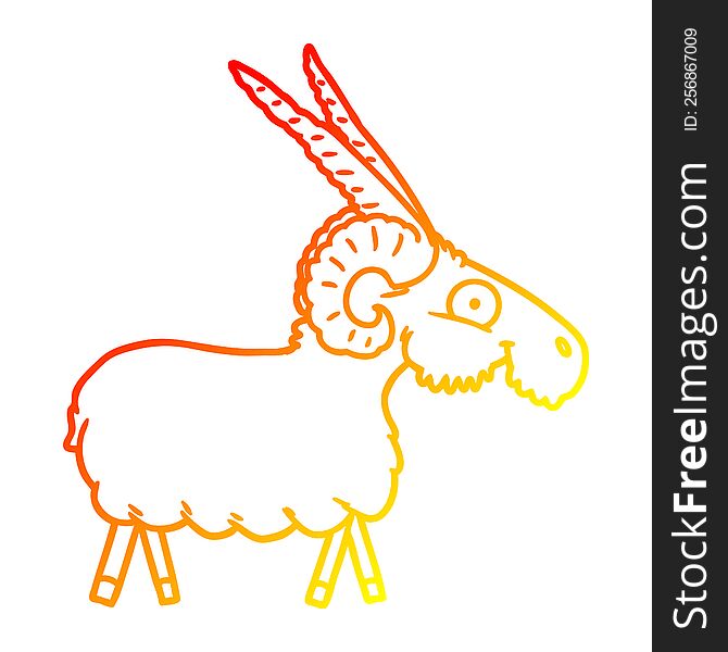 warm gradient line drawing of a cartoon goat