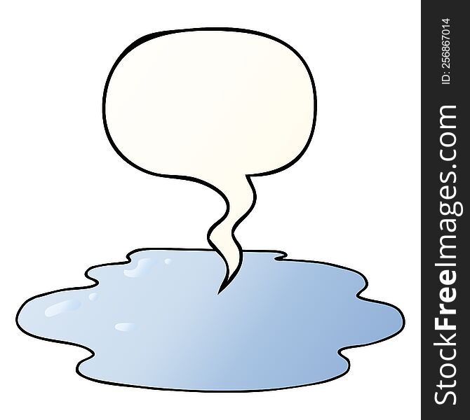 cartoon puddle of water with speech bubble in smooth gradient style