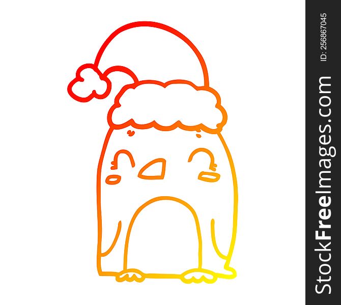 Warm Gradient Line Drawing Cute Christmas Penguin