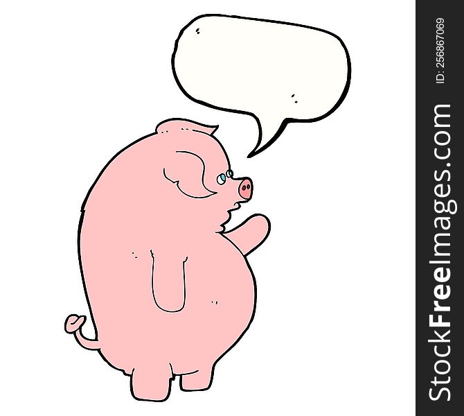 Cartoon Fat Pig With Speech Bubble