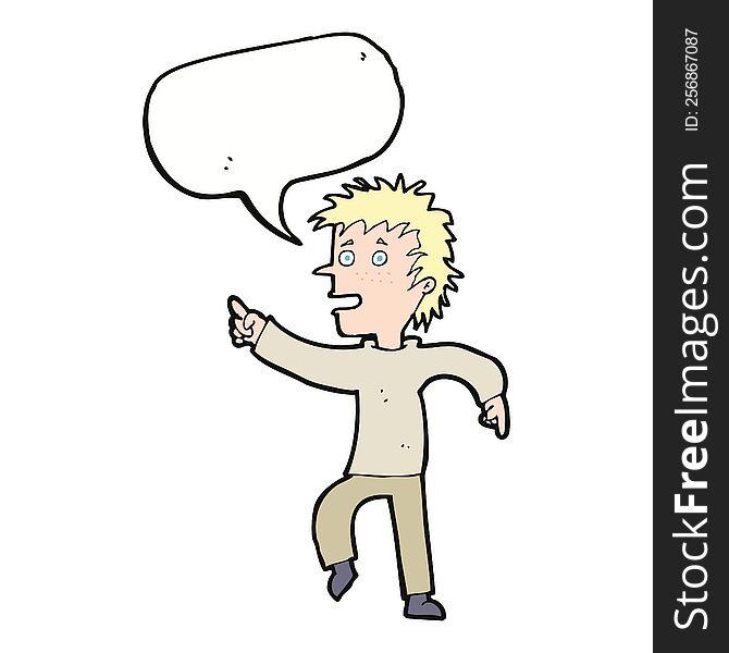 Cartoon Happy Man Pointing With Speech Bubble