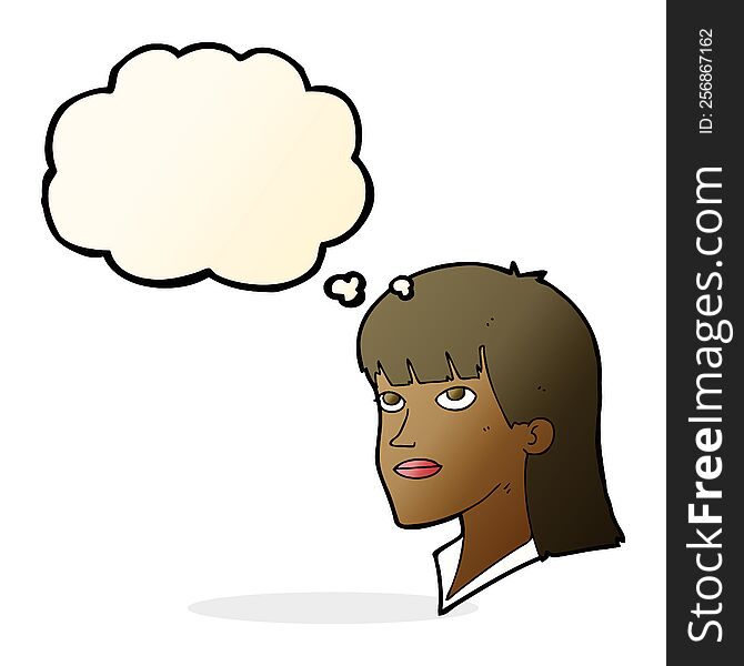 Cartoon Serious Woman With Thought Bubble