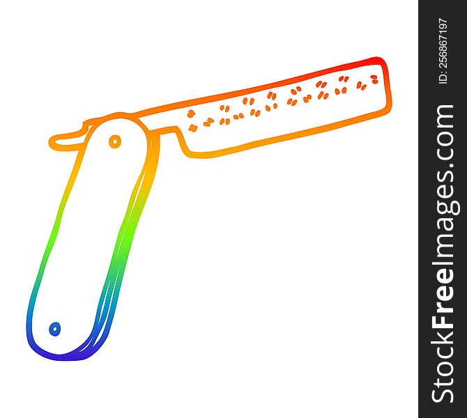 rainbow gradient line drawing of a cartoon cut throat razor